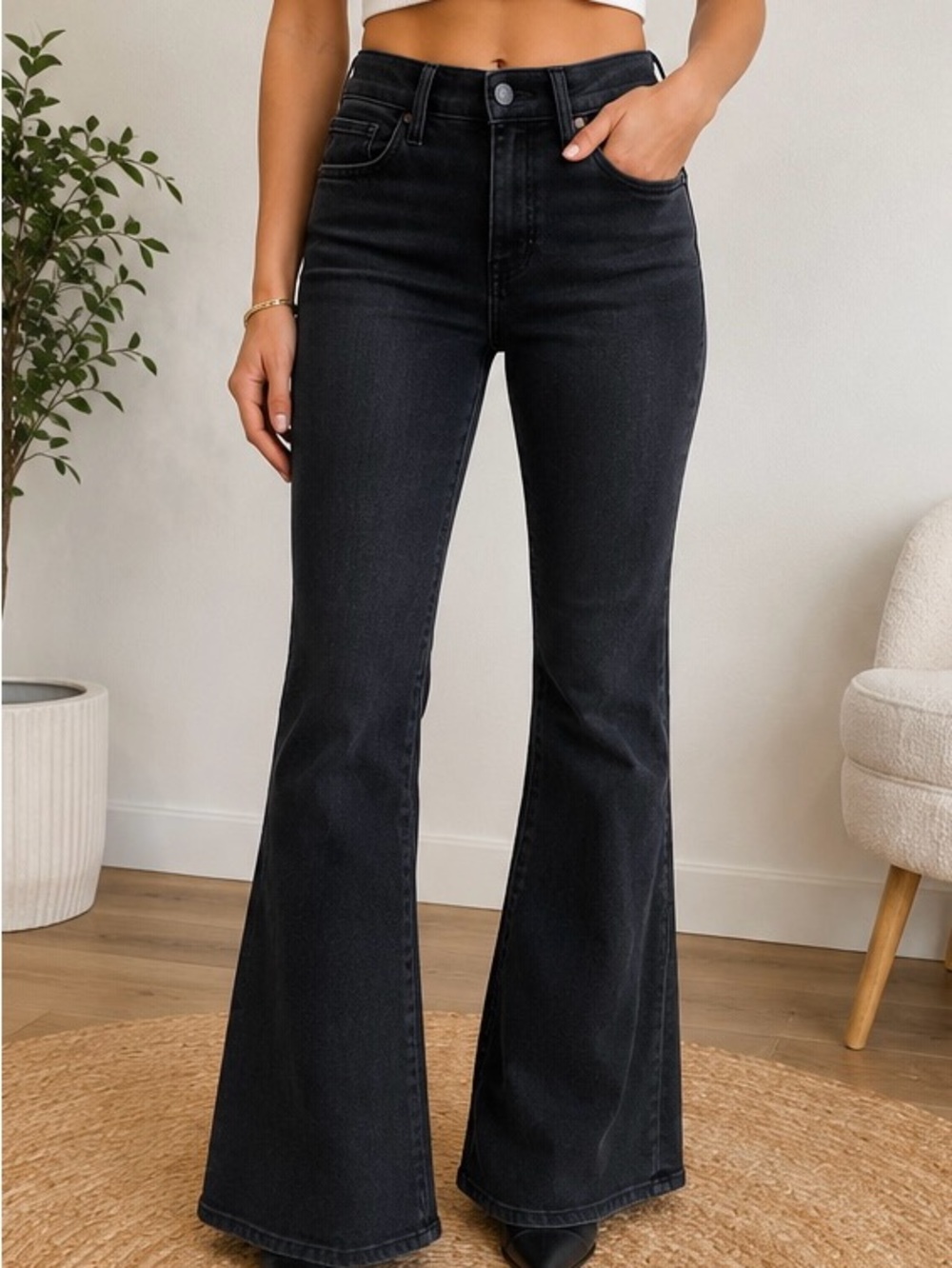 MOTHER Black High-Rise Flare Jeans